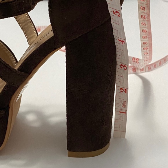 Women's Faux Velvet Suede Chocolate Brown Mary Jane Platform Heels Size 6 - Picture 8 of 10